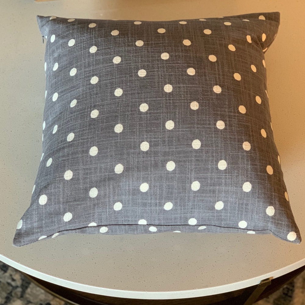 18” sq Grey & White Polka Dot Pillow